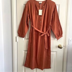NWT Universal Thread Rust Orange shirt Midi Dress Front Tie